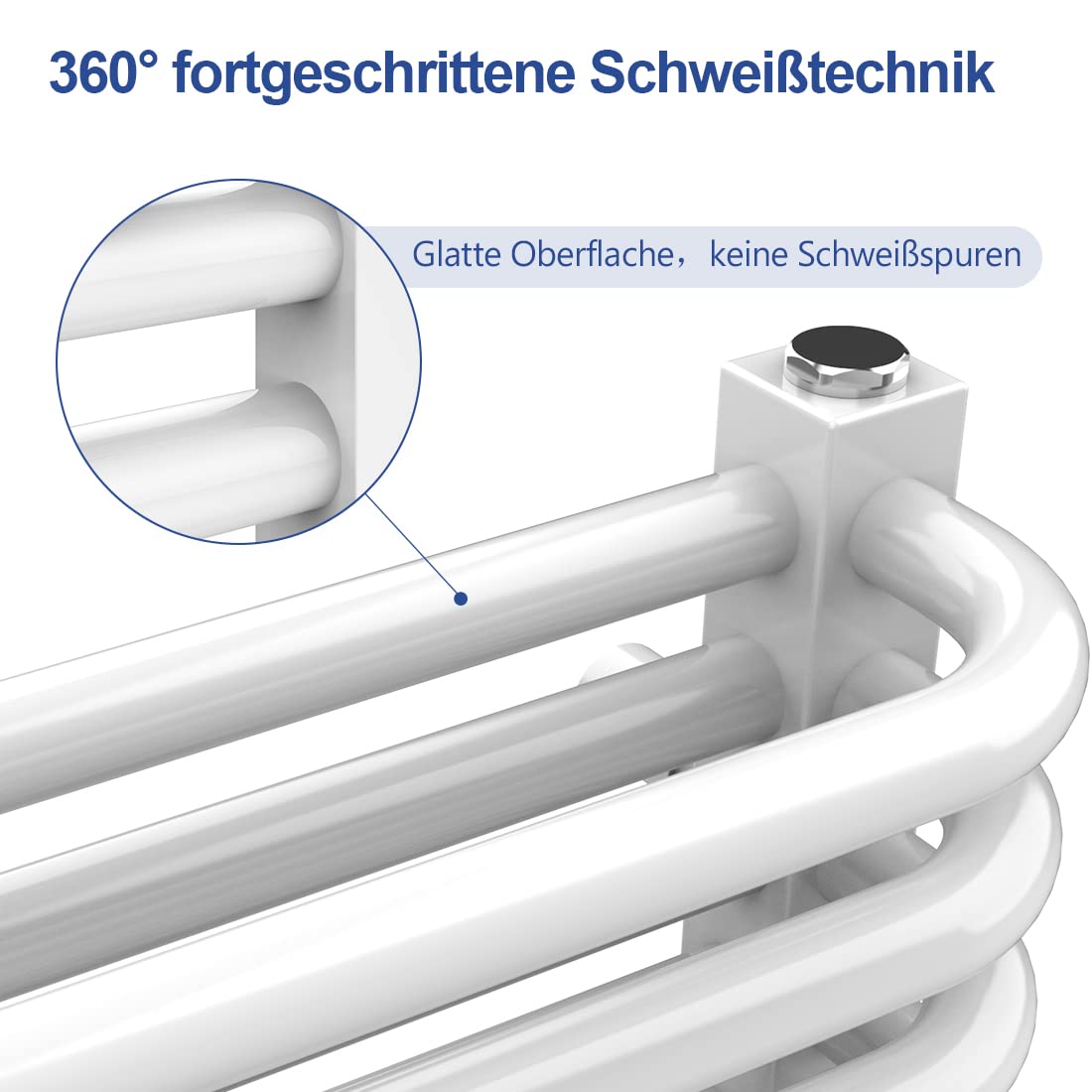 Meykoers electric towel radiator with heating element, 736 x 500mm white. Central connection for electricity and water. Bathroom heater towel dryer towel warmer.