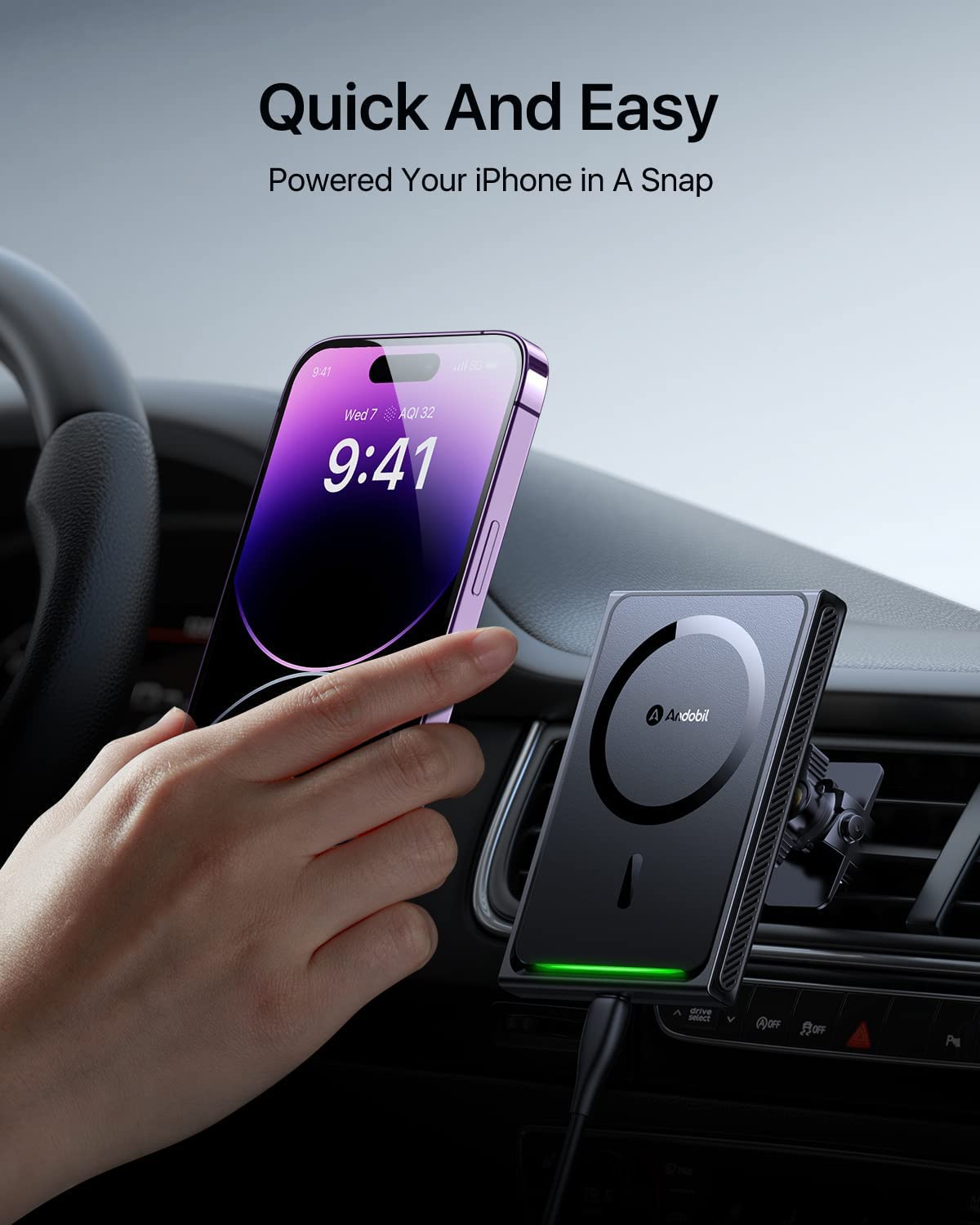 andobil mobile phone holder with MagSafe charging function. Suitable for iPhone 16 series with 15W wireless charging capability. KFZ Wireless Car Fast Charger Qi charger for iPhone 16/15/14/13/12 Pro Max.