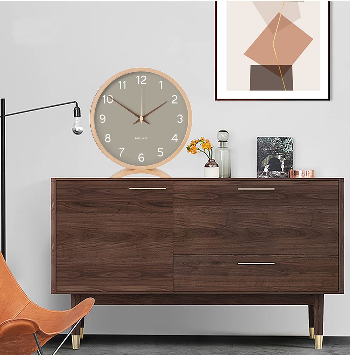 Maxspace table clock analog, 21cm wood battery operated, no ticking for bedroom office living room decor modern