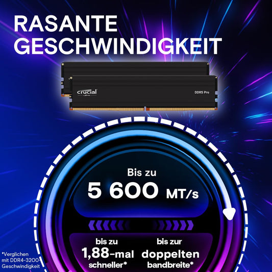 Crucial Pro DDR5 RAM 64GB Kit (2x32GB) 5600MHz, Intel XMP 3.0 / AMD Expo, PC Computer Memory - CP2K32G56C46U5