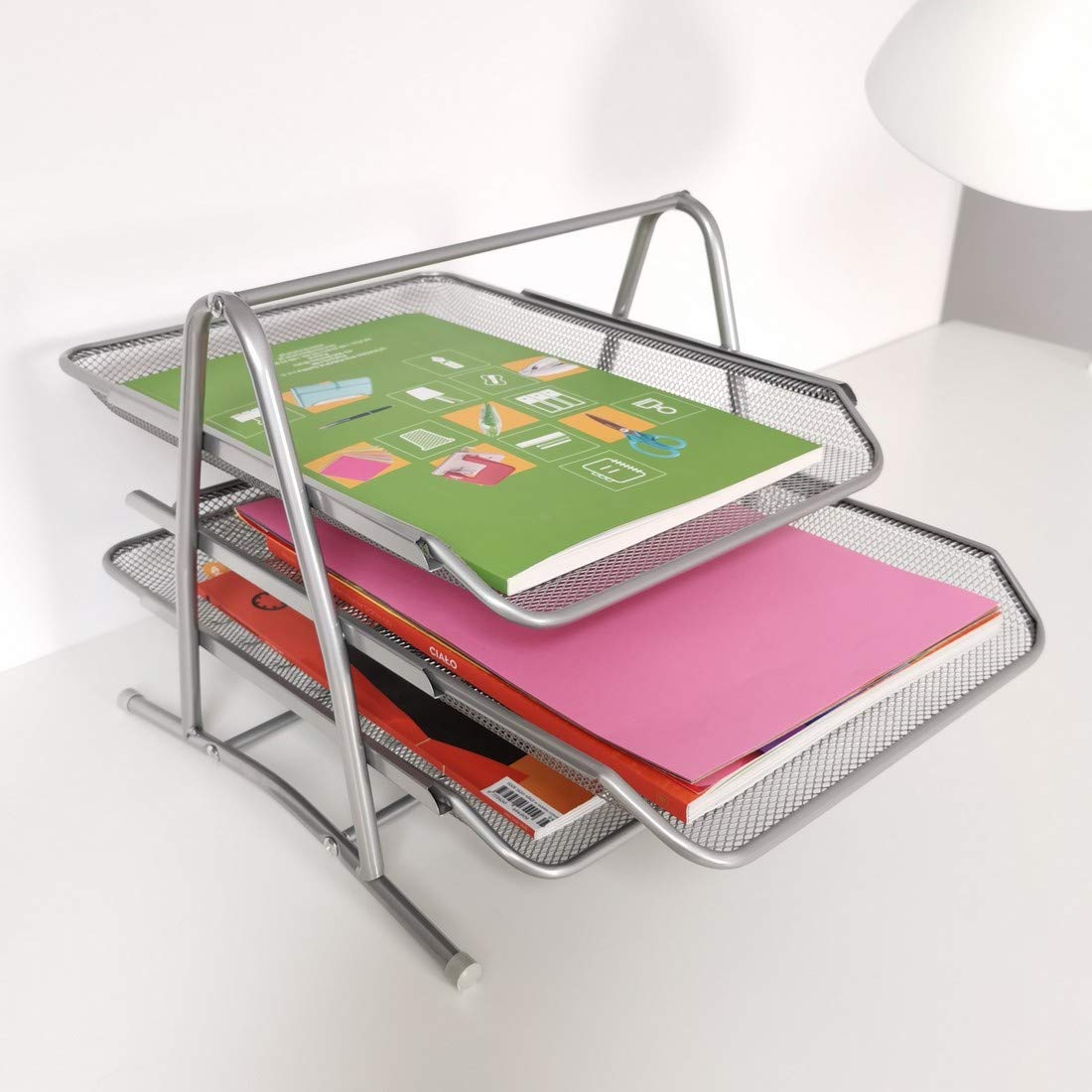D.RECT 110486 Metal Storage Trays Stackable - Office Desk Organizer - Desk Tray - 3 Drawers Letter Tray Document Tray A4 Organizer Mesh - Paper Tray Silver File Tray
