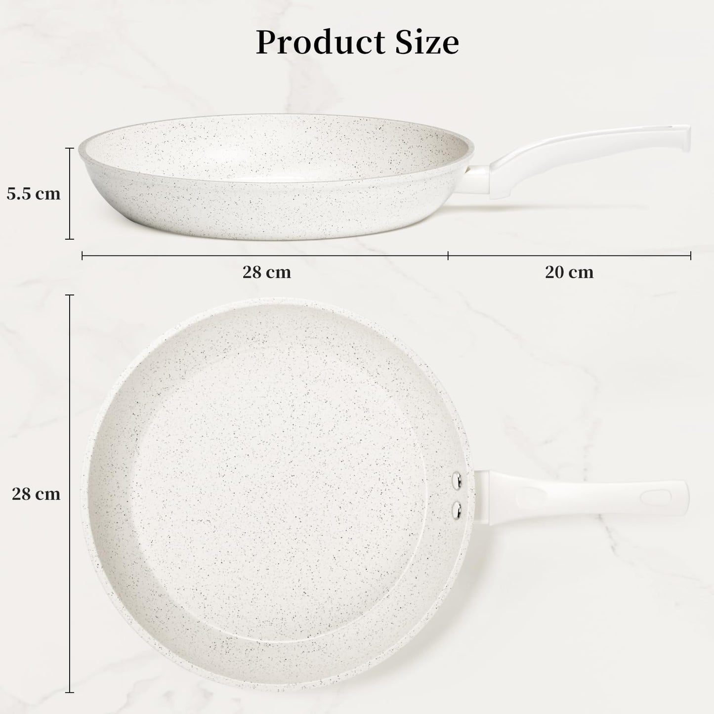Innerwell 28cm non-stick frying pan with ceramic coating, induction compatible. Professional quality, ideal for omelettes and healthy cooking. Oven and dishwasher safe, white color, PFOA free.