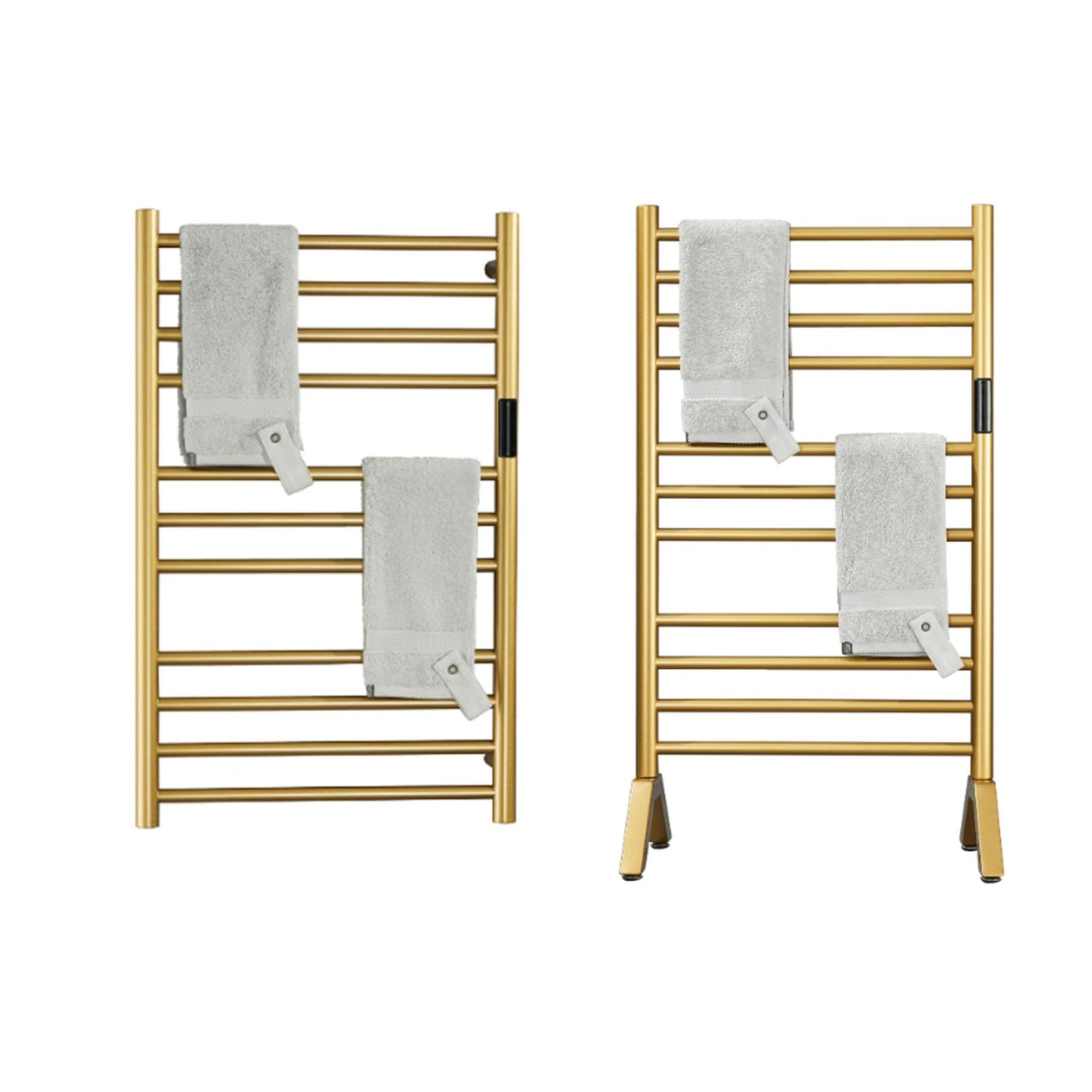 DUDYP Electric Towel Warmer Gold, Freestanding and Wall Mounted Heated Towel Rack Towel Dryer with Timer and LED Display, 11 Bar Plug-in 304 Stainless Steel Towel Heater