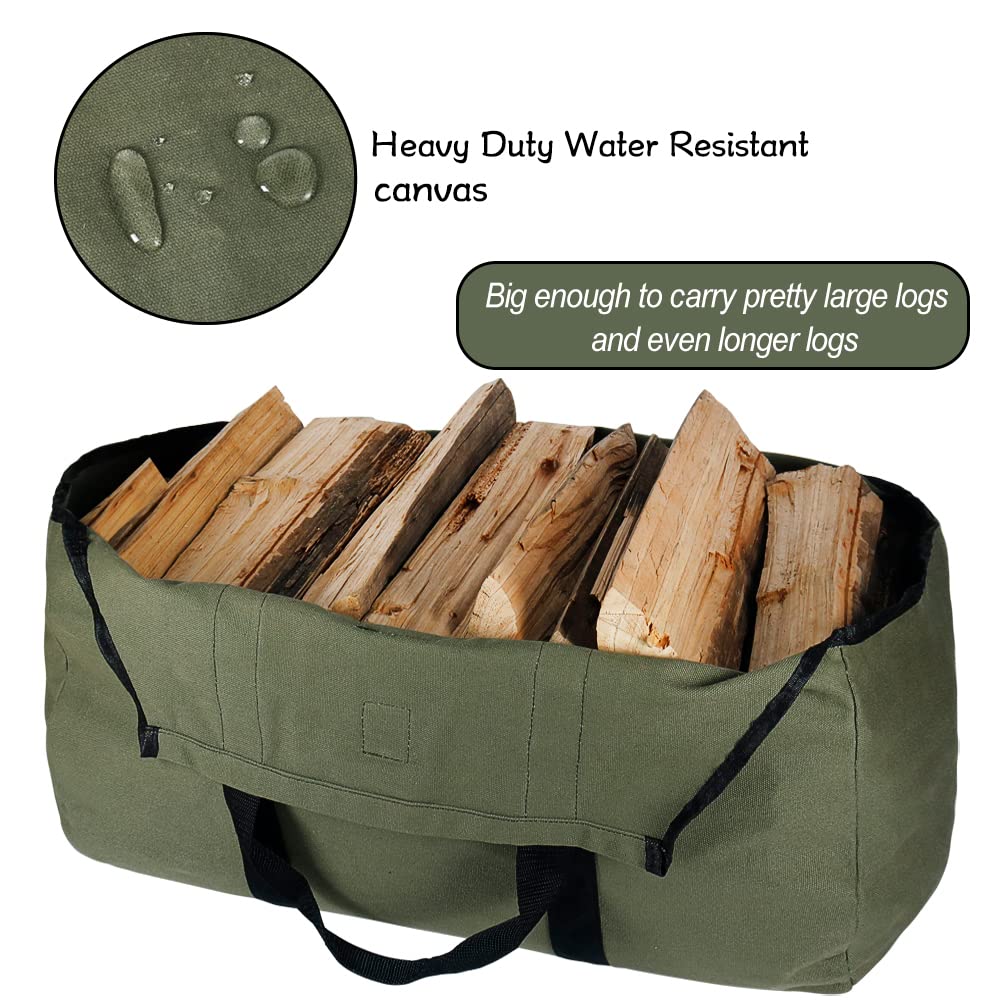 Extra Large Firewood Bag, Waterproof Durable Canvas Wood Basket for Fireplace Wood Bag Carry Bag with Handle for Indoor, Outdoor, Camping (35.5 x 17 inches)