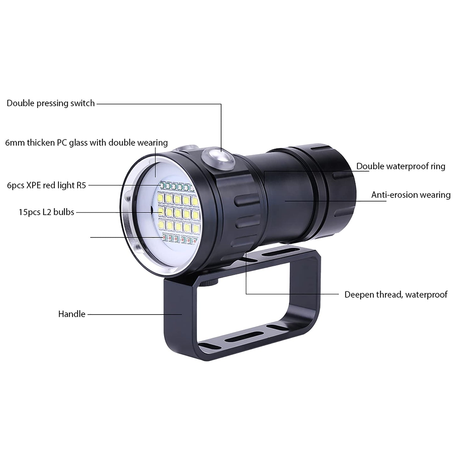 Dive light, IPX8 18000lm Super Bright Dive Light Underwater 300-500m LED Dive Light Dive Light 3 Lighting Modes for Outdoor Sports Diving, Camping, Hiking