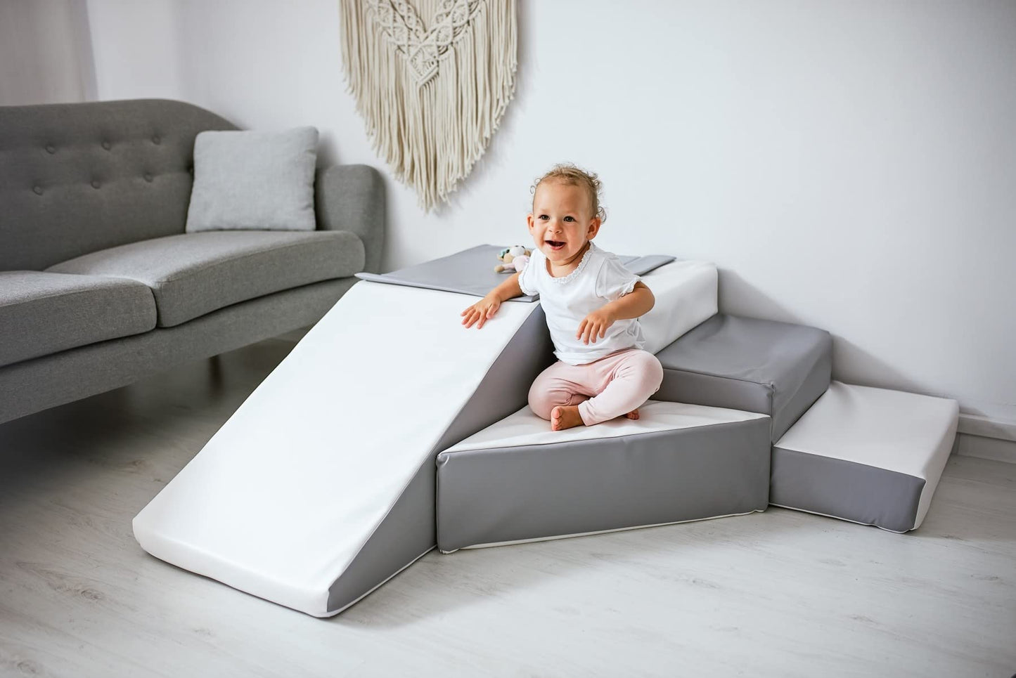 4 large foam building blocks play blocks slide set (color: white, gray, purple)