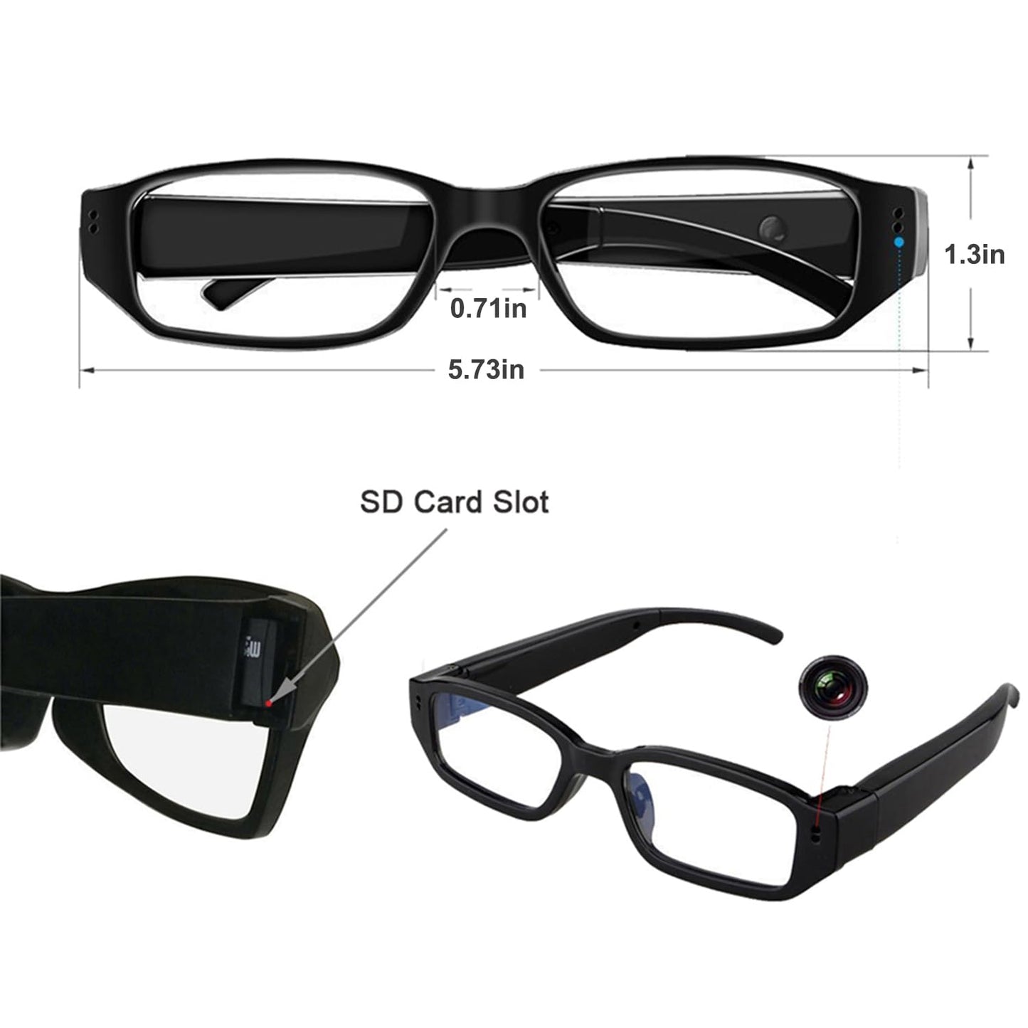 Spy camera glasses with video digital camcorder, supports TF card up to 32GB, fashionable 1080p glasses with hidden camera, portable video recorder.