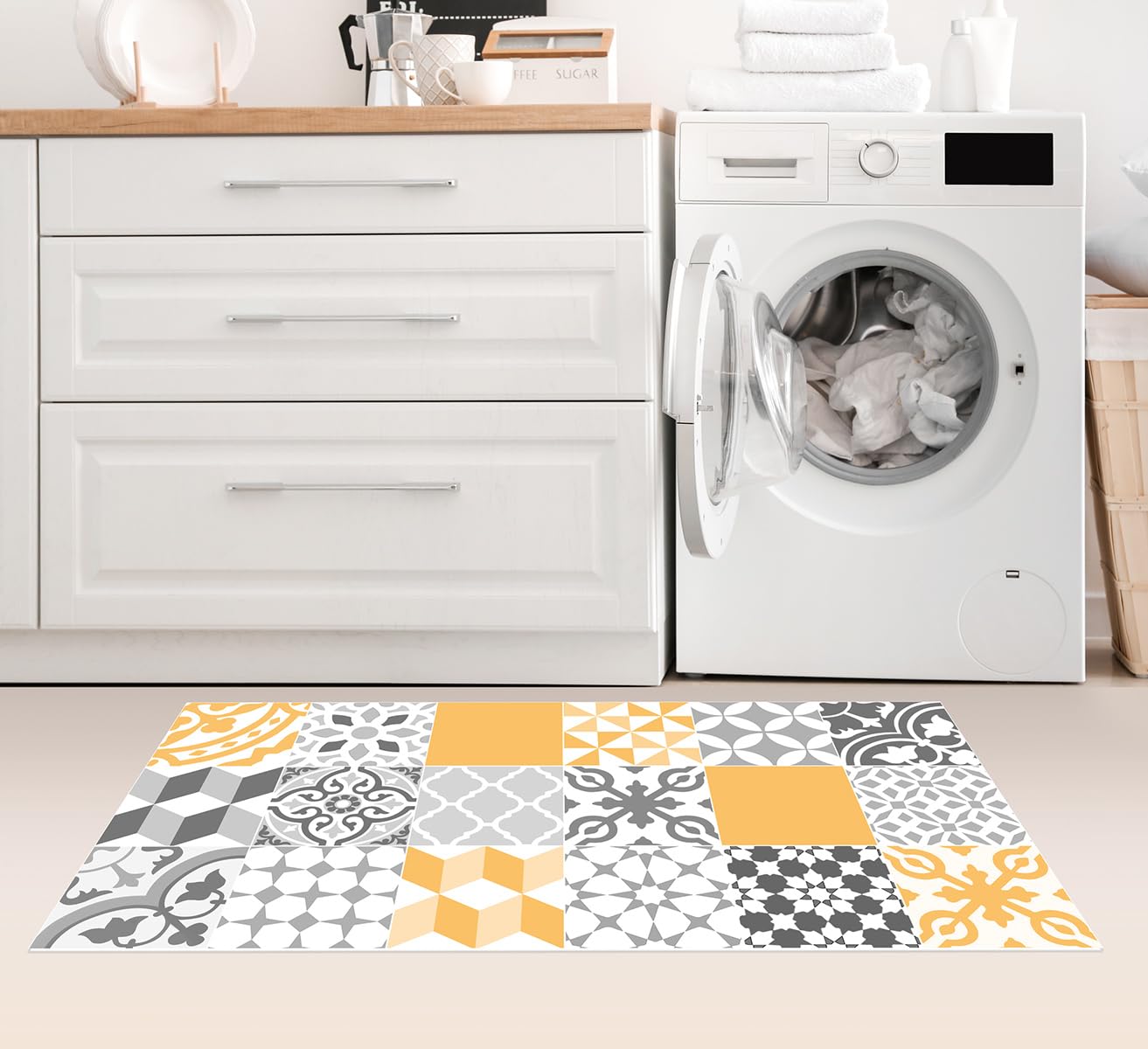 Viniliko Design Vinyl Rug, Yellow, 66 x 250 cm, non-slip, waterproof, washable, Various sizes, for living room, kitchen