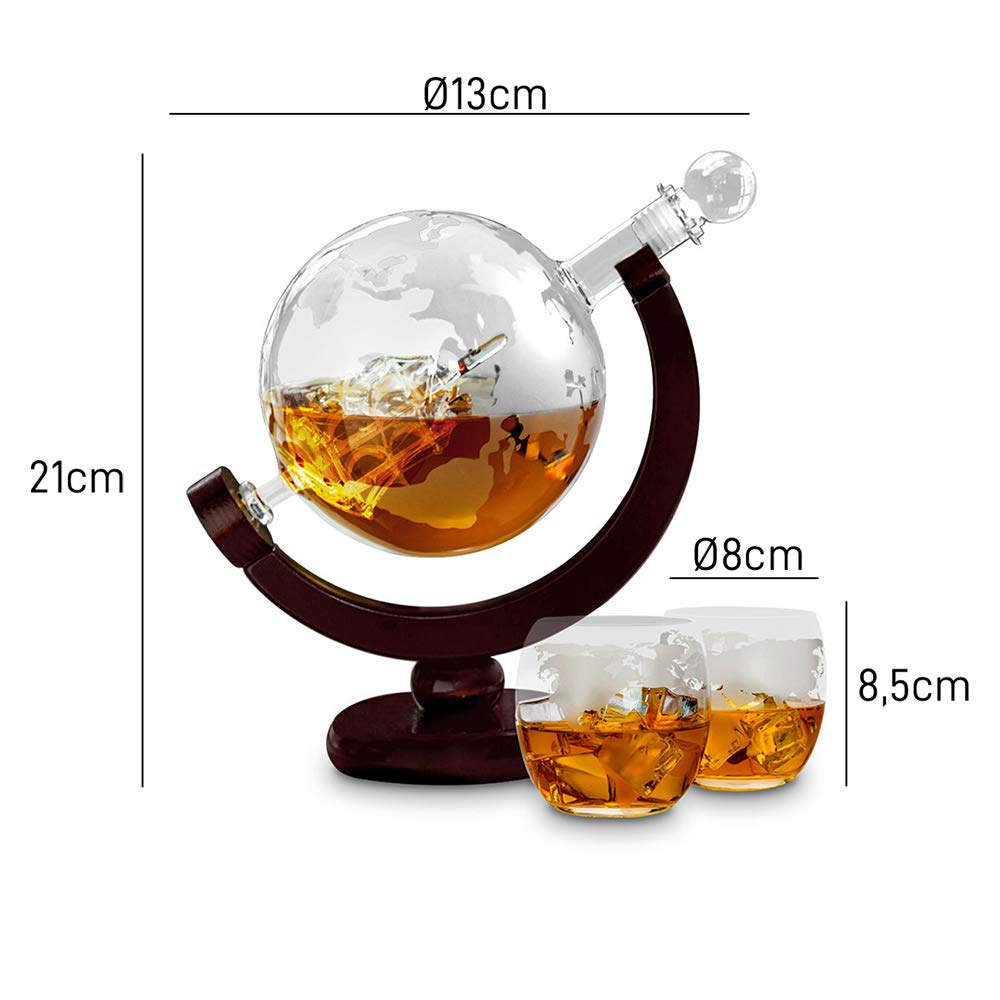 MikaMax Whiskey Decanter Globe Set - Whisky Globe Decanter Set, Including Whiskey Glasses and Whiskey Stones - Whiskey Gift Set, Gifts for Men