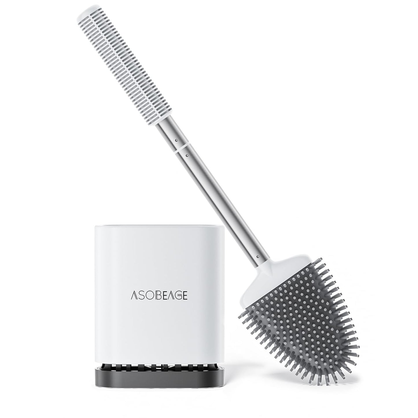 ASOBEAGE Silicone Toilet Brush: Flexible head, stainless steel handle, wall-mounted, quick-drying holder for bathroom cleaning (White)