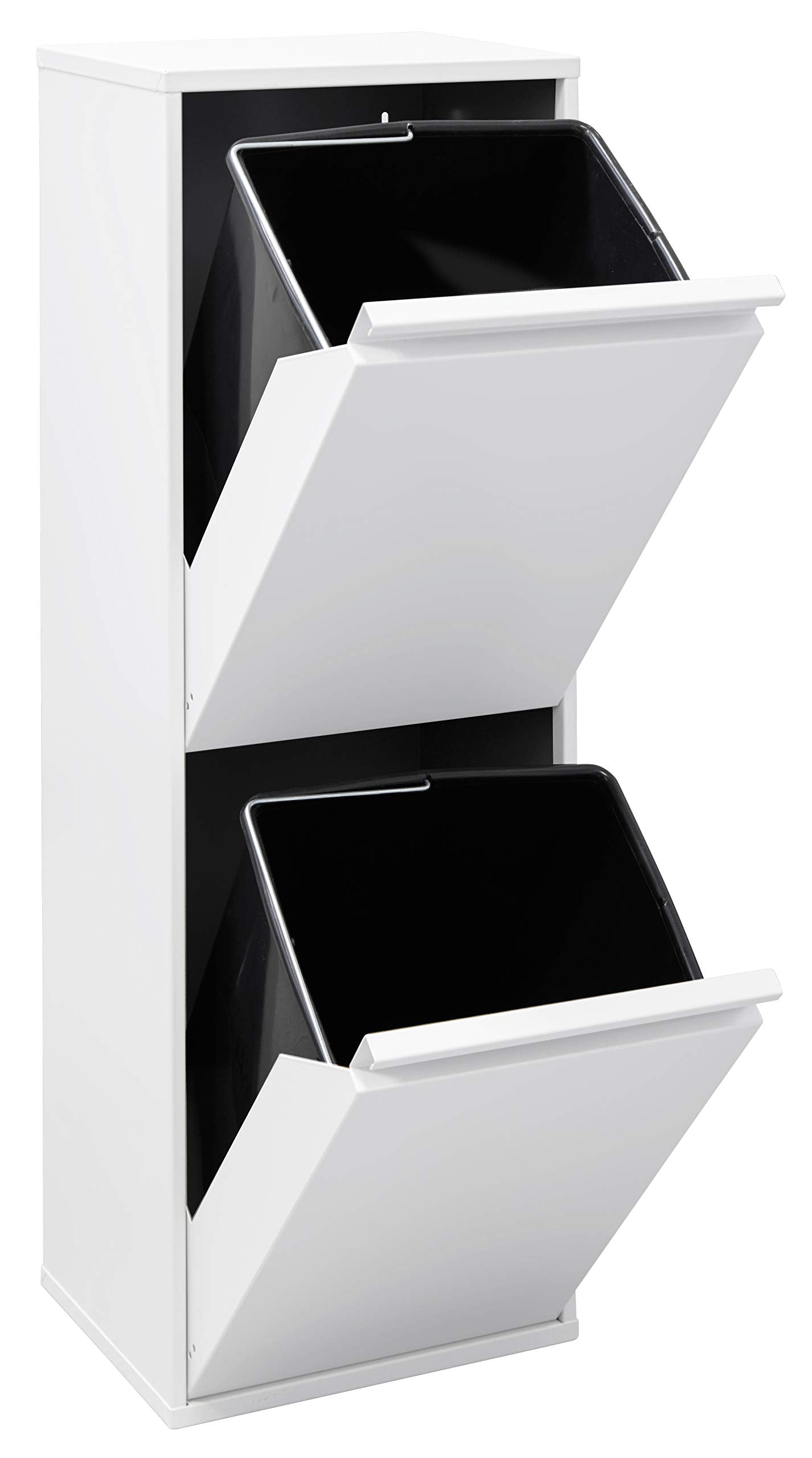 ARREGUI Basic CR201-B steel waste separation system | 2 compartments trash can for the kitchen | 2 compartment garbage bin | 2x17 L (34L) | Removable inner bins with handle | Recycling cabinet for waste separation | white