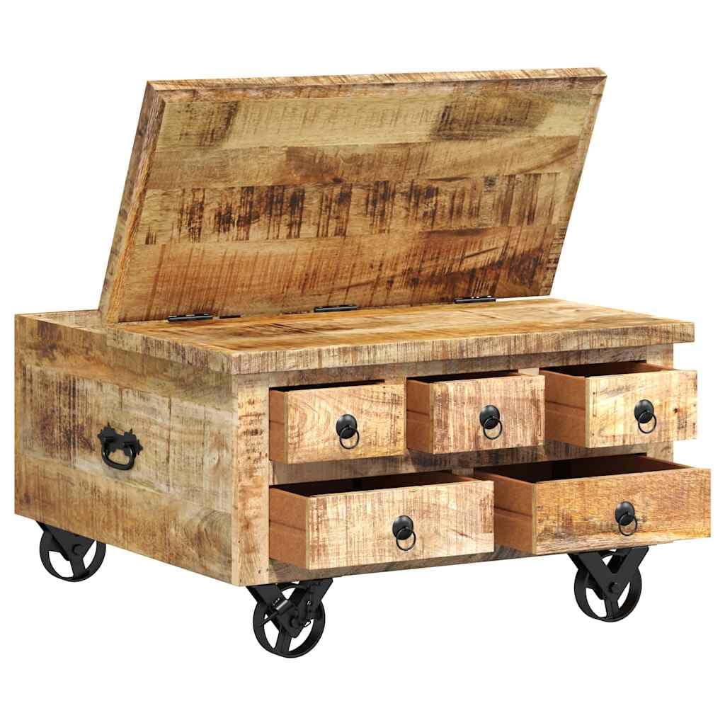 vidaXL Rustic Mango Wood Coffee Table with 5 Drawers, 1 Storage Compartment Vintage Side Table Living Room Table Coffee Table Sofa Table 70x70x40cm