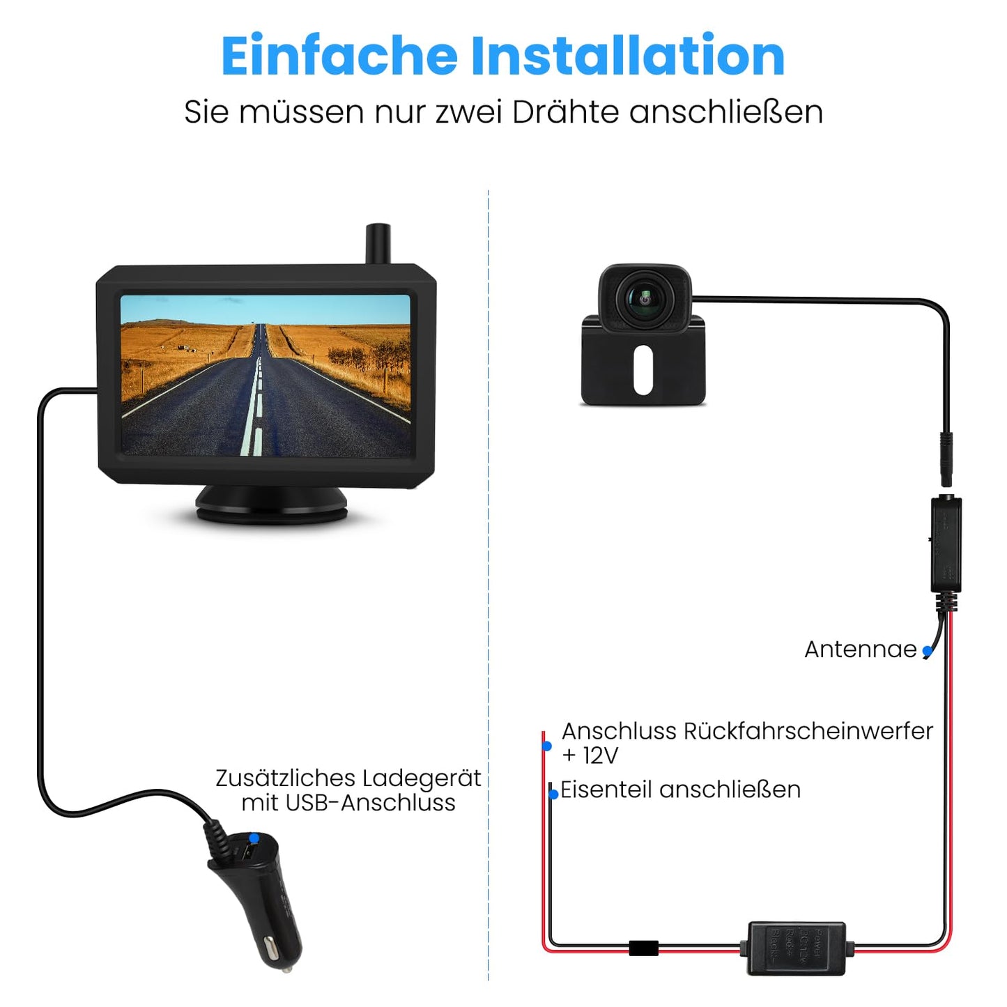 AUTO-VOX W7 5" LCD Wireless Digital Rearview Camera Set, with built-in wireless transmitter, Wireless Parking Assistance, Waterproof IP68 Night Vision