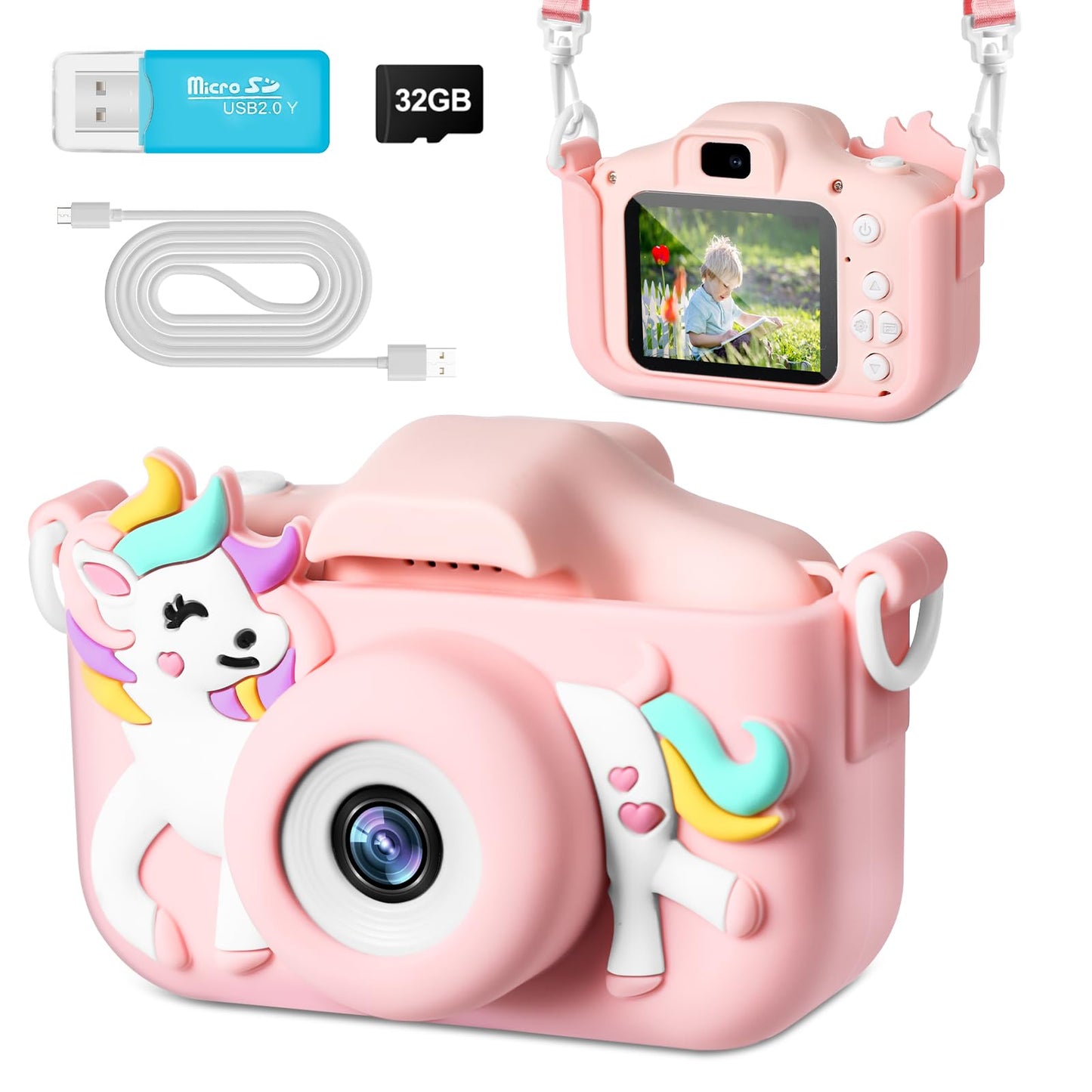 BNEHHOV Kids Camera 2.0-inch Screen 1080P Children's Camera with 32GB SD Card Selfie Digital Camera for Boys and Girls for Christmas Toy