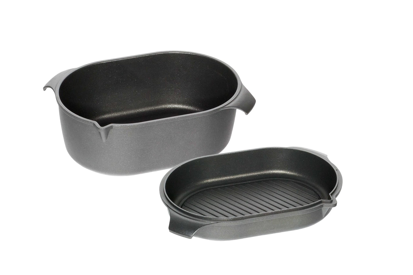 AMT Gastroguss Klaus grills German Oven Set, large version, 42x28 cm, German Oven Roaster/German Oven Cast Lid with grill base, cast aluminum, Lotan® non-stick coating, AMZN-KG-4228-Set