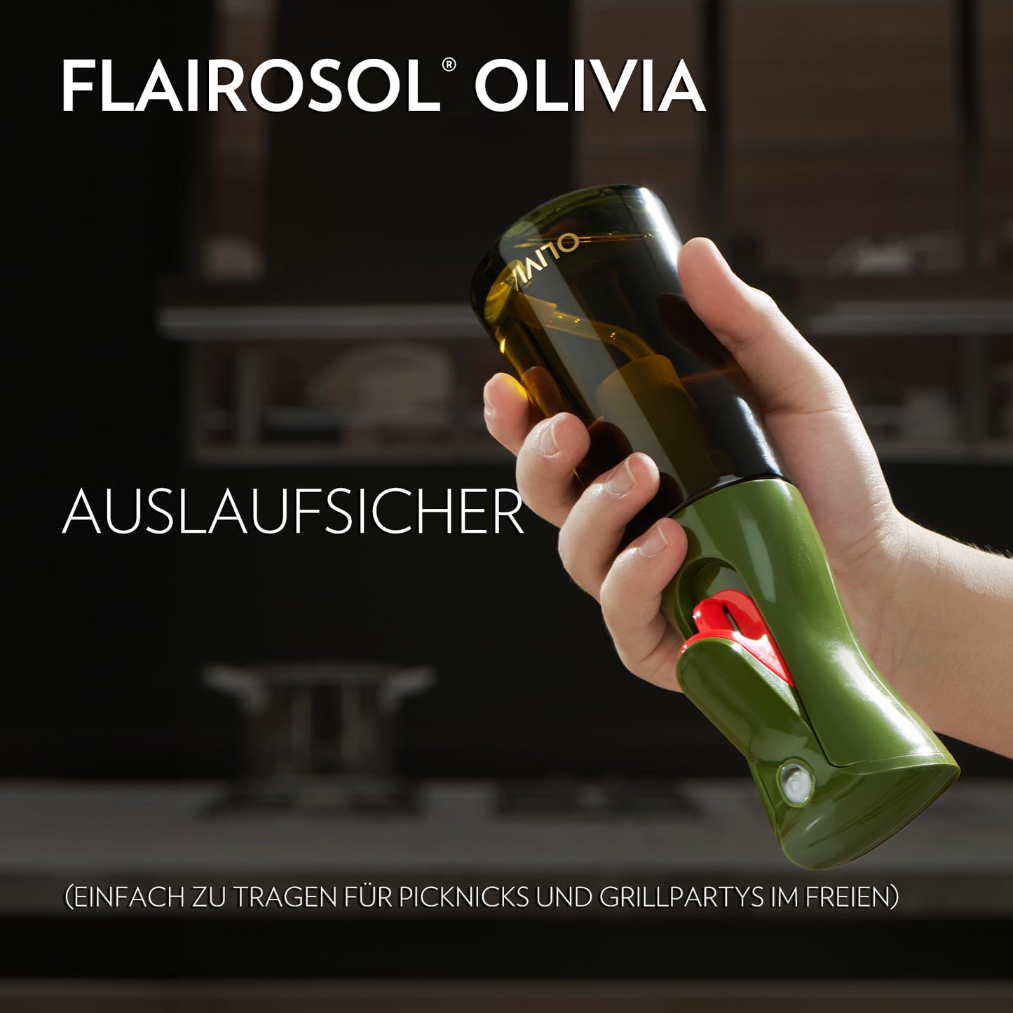 FLAIROSOL OLIVIA 200ml glass oil sprayer - Continuous oil spraying technology with portion control - Versatile oil mister for cooking, salads, grilling, baking, and more scenarios (Green)