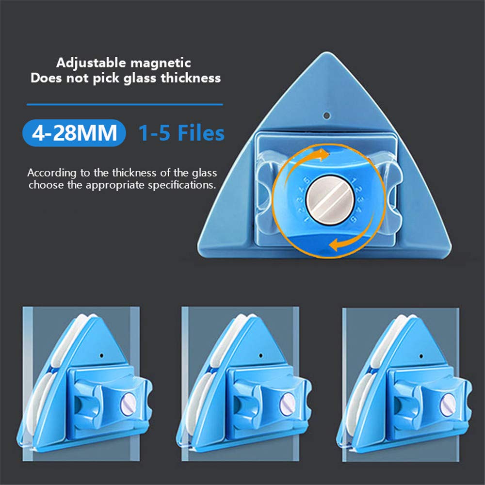 InLoveArts Magnetic Window Cleaner Double-sided Window Cleaner 5 Files Glass Wiper for Windows for Double Glazed High-rise Windows with a Thickness of 4 to 28mm (Blue)
