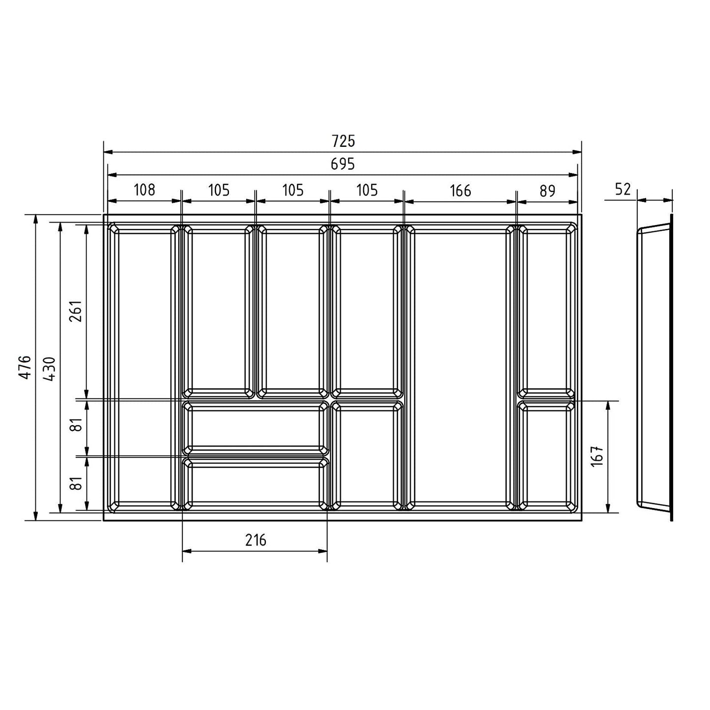 Orga-Box Junker Slim cutlery tray 725 x 476 mm lavagrey with pearl structure for 80cm cabinets Kitchen cutlery insert perfectly fits SO SLIM drawer system