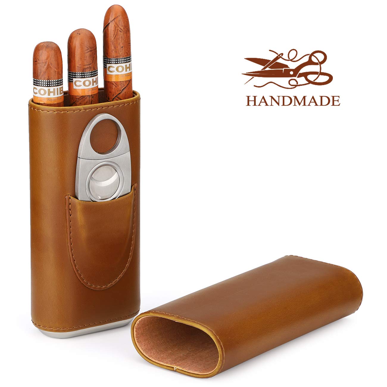 TOCIR 3-finger portable travel leather cigar case, cigar cutter, cigar humidor groomsmen gift, birthday gift