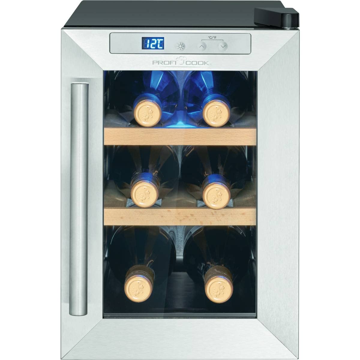 ProfiCook wine cooler | 6 bottles | beverage cooler | UV-resistant glass door | wine cooler | LED lighting | 3 storage levels - 2 of which are removable | 11-18°C | PC-WK 1231