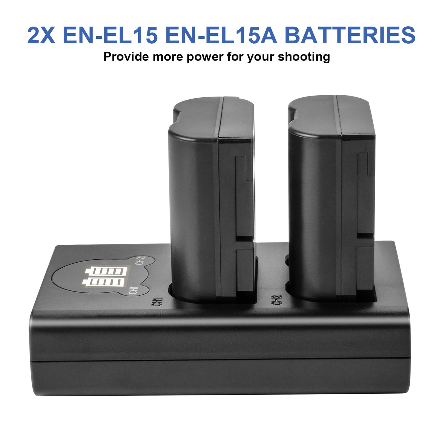 2X EN-EL15 EN-EL15A Battery Replacement Compatible with Nikon d750 d7200 d7100 d800 d850 d810 d610 d500 and More