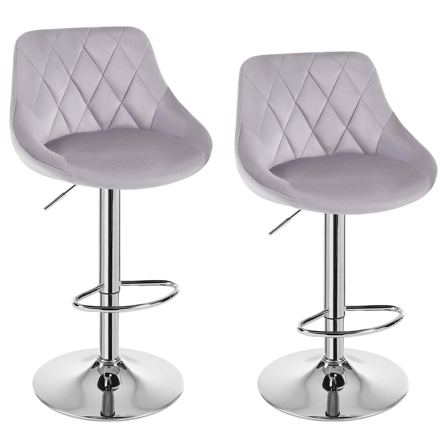 WOLTU Set of 2 Bar Stools, Bar Chairs with Backrest, Height Adjustable Swivel, Padded Velvet Seat, Non-Slip Metal Base, for Kitchen Home Bar, Light Grey, BH138hgr-2