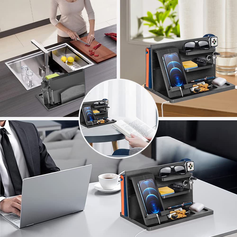 Gifts for men: birthday wooden phone docking station, watches, wallets, bedside organizer. Christmas men's gift, birthday presents for men or Dad. Wooden desk organizer.
