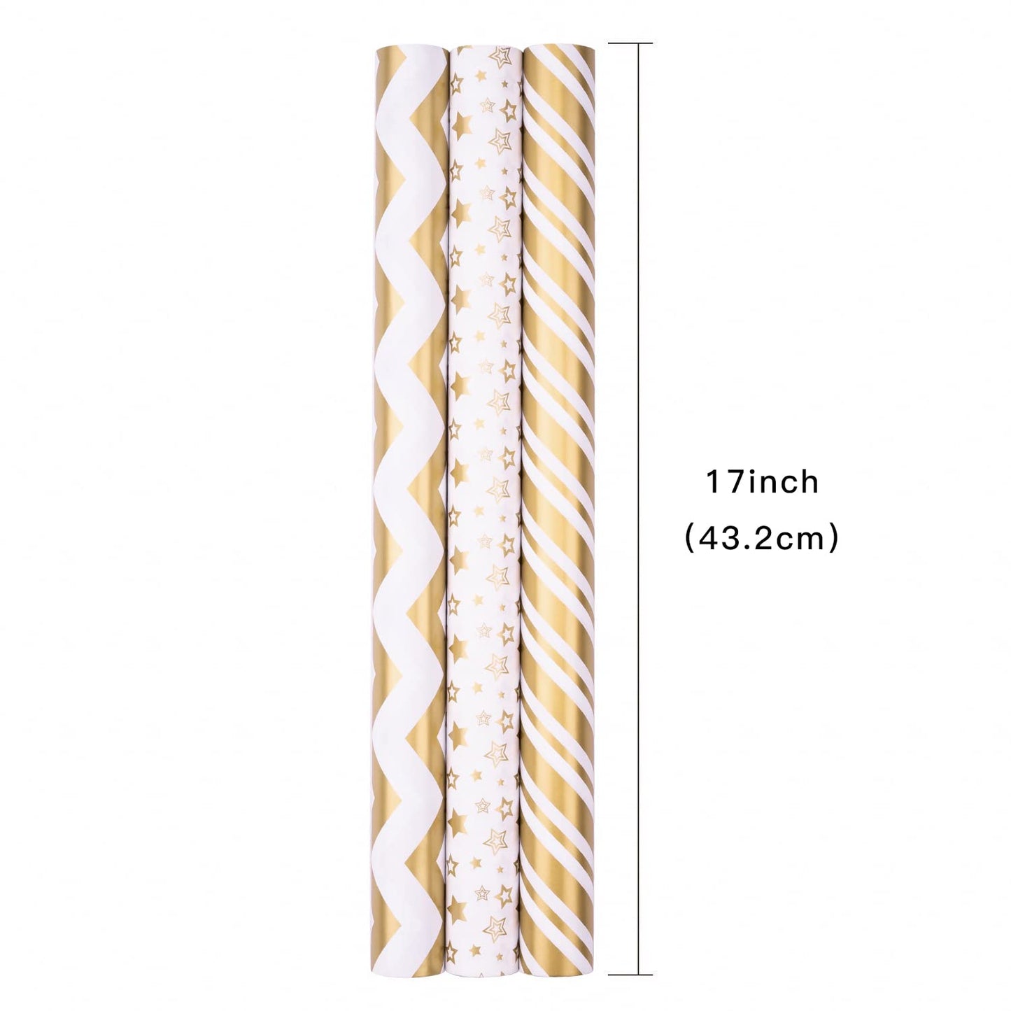 RUSPEPA Gift Wrap Roll - Mini Roll - 43.2 cm x 3.05 m per roll - 3 Different Gold Print Designs (42.5 Sq.Ft. Total)