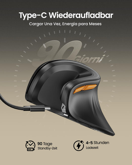 ProtoArc EM11 NL Ergonomic Vertical Mouse, MINI Wireless Rechargeable Mouse with 3 Devices (2*Bluetooth+USB), Vertical Wireless Mouse for Computer, iPad, Mac, Windows - Black