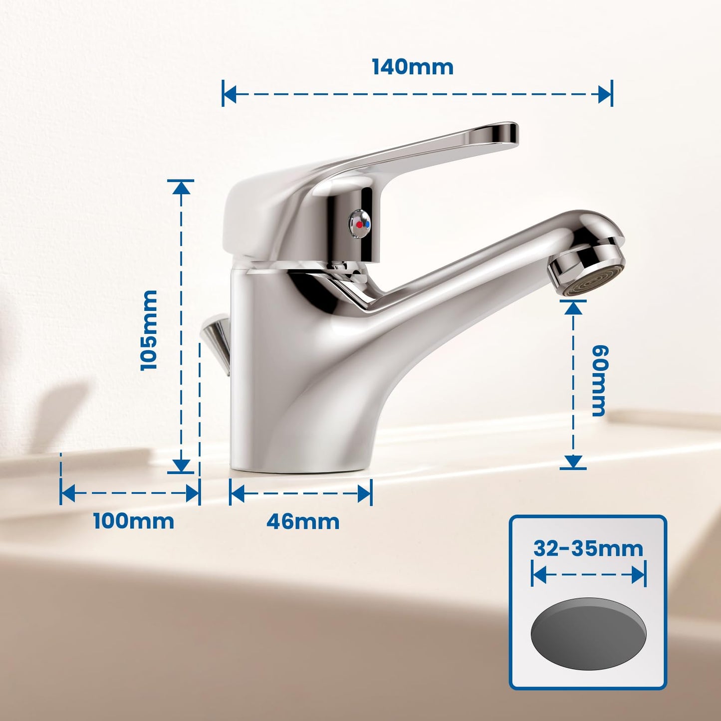 Auralum bathroom faucet with pop-up drain, single lever washbasin mixer tap in chrome, one-handle basin faucet for bathroom.
