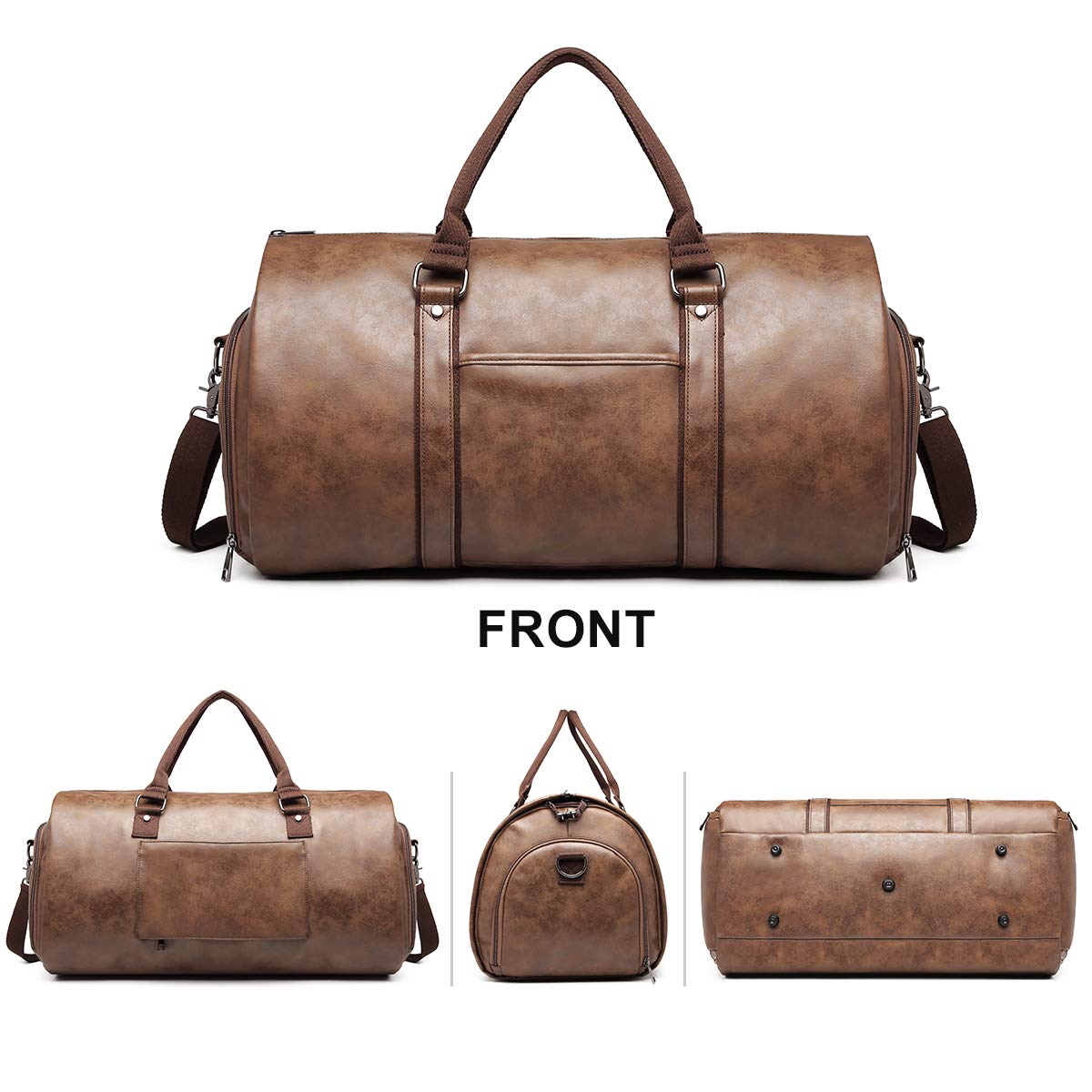 BOLOSTA Carry-On Bag for Travel, Leather, convertible, for men, with shoe compartment, waterproof, perfect for business trips/husband gifts, Brown, For Travel