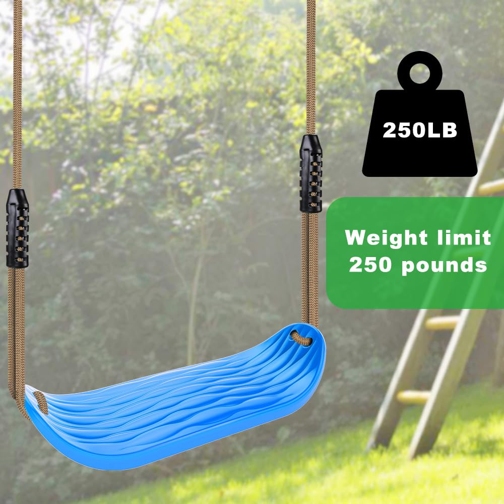 SELEWARE Non-Slip Plastic Swing Seat, sturdy tree swing set with adjustable rope and carabiners for kids and adults, for indoor and outdoor use, Blue, 2-Pack