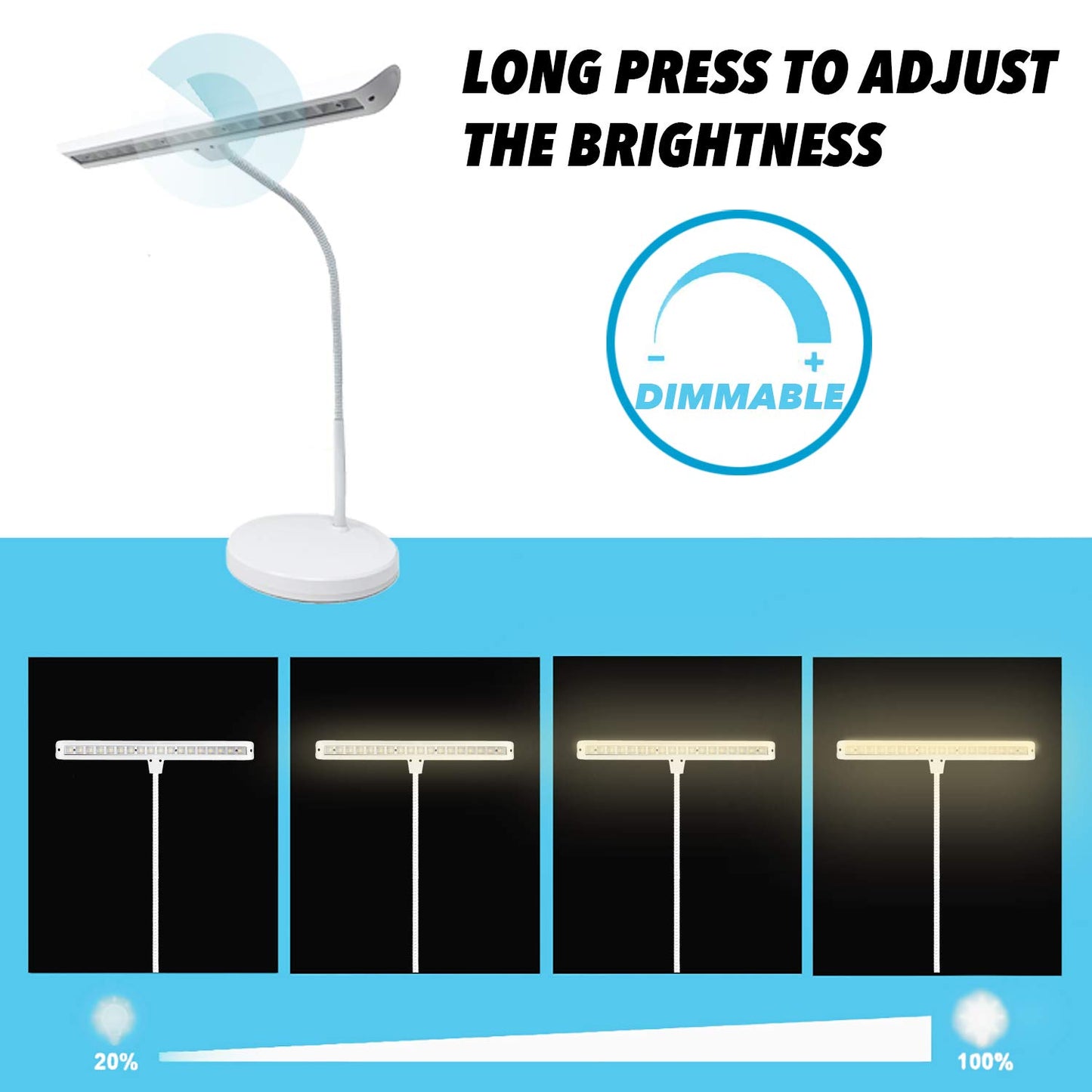 Infitronic IN18LEDKLW - 18 LEDs piano light, table lamp, warm white light, dimmable, USB Type-A charging port (white variant)
