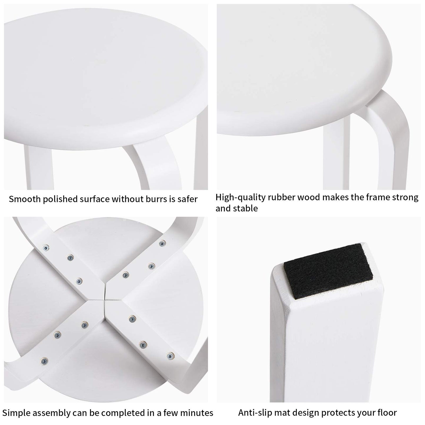 IBUYKE 4-piece dining stool set, wooden stackable chair with non-slip mat, stackable stool for classroom, your kitchen, dining, or home pub area White RF-717-4