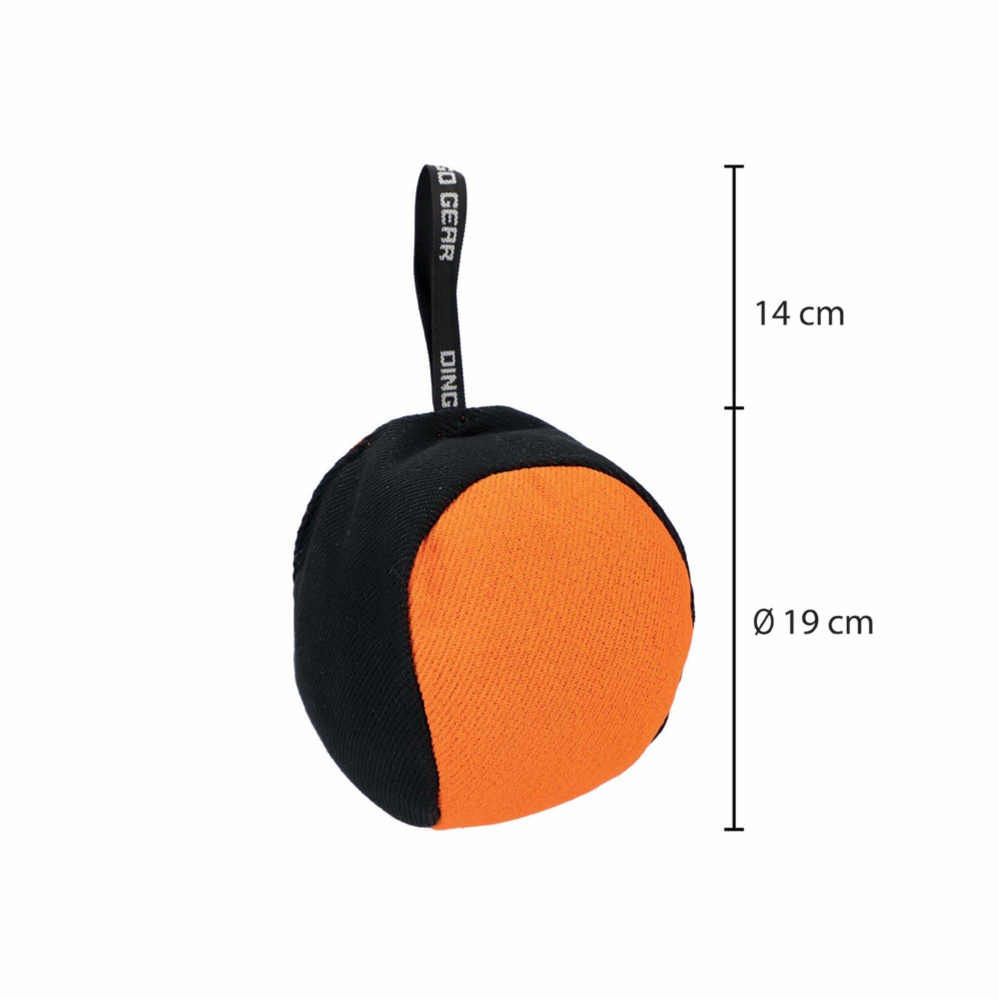 Dingo Gear Training Toy Ball 19 cm Black-Orange with Handle French Material Nylcott Training Game Fetch IGP Obedience S02800