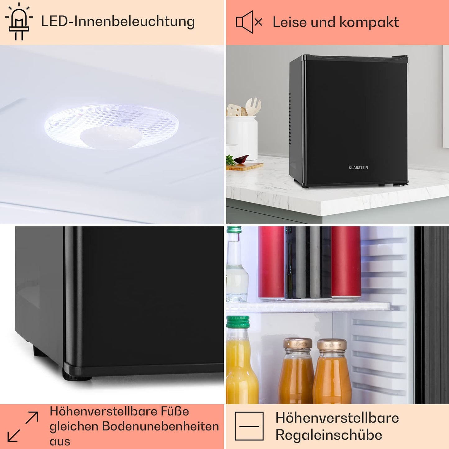 Klarstein mini fridge for rooms, 23L, for drinks & cosmetics, small mini bar, quiet, adjustable shelf, small skincare fridge 5-15°C.