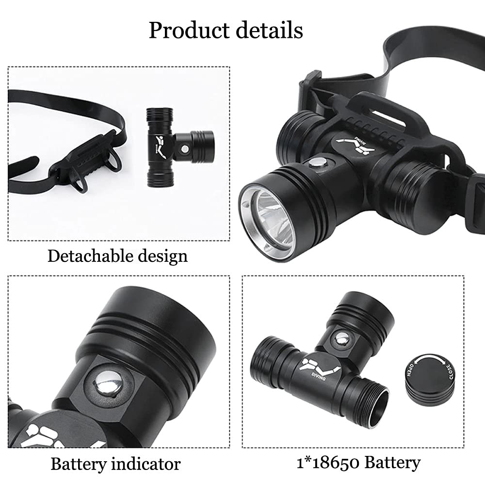 100000 lumens diving headlamp scuba diving headlamp, super bright IPX8 waterproof diving swimming submarine headlamp, 3 lighting modes underwater safety light with battery