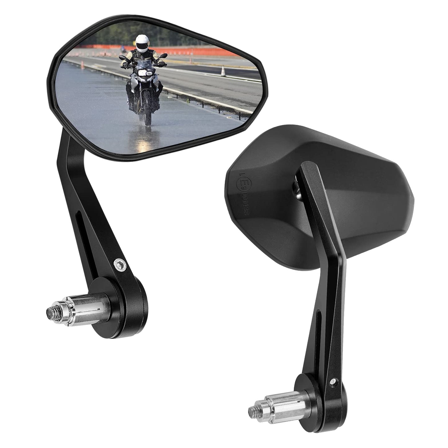KEMIMOTO handlebar end mirror motorcycle, 2 pieces motorcycle mirror rearview mirror E-approved, 360° rotatable handlebar mirror, 7/8" 22mm side mirror compatible with scooter roller ATV.