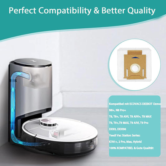 10 pieces of vacuum cleaner bags for ECOVACS DEEBOT OZMO T9/T9+/T9 Plus, n10/n10 plus, N8/N8+/N8 Pro/ N8 Pro plus, T8/T8+/T8 AIVI/T8 AIVI+/T8 MAX, DX93/DDX96, Vac Station dust bag replacement accessory.