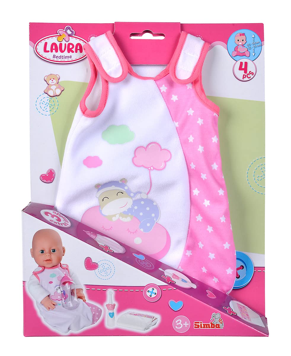 Simba 105030069 - New Born Baby Doll, Full Vinyl Doll & 105400001 - Laura Good Night Baby Accessories, Sleeping Bag