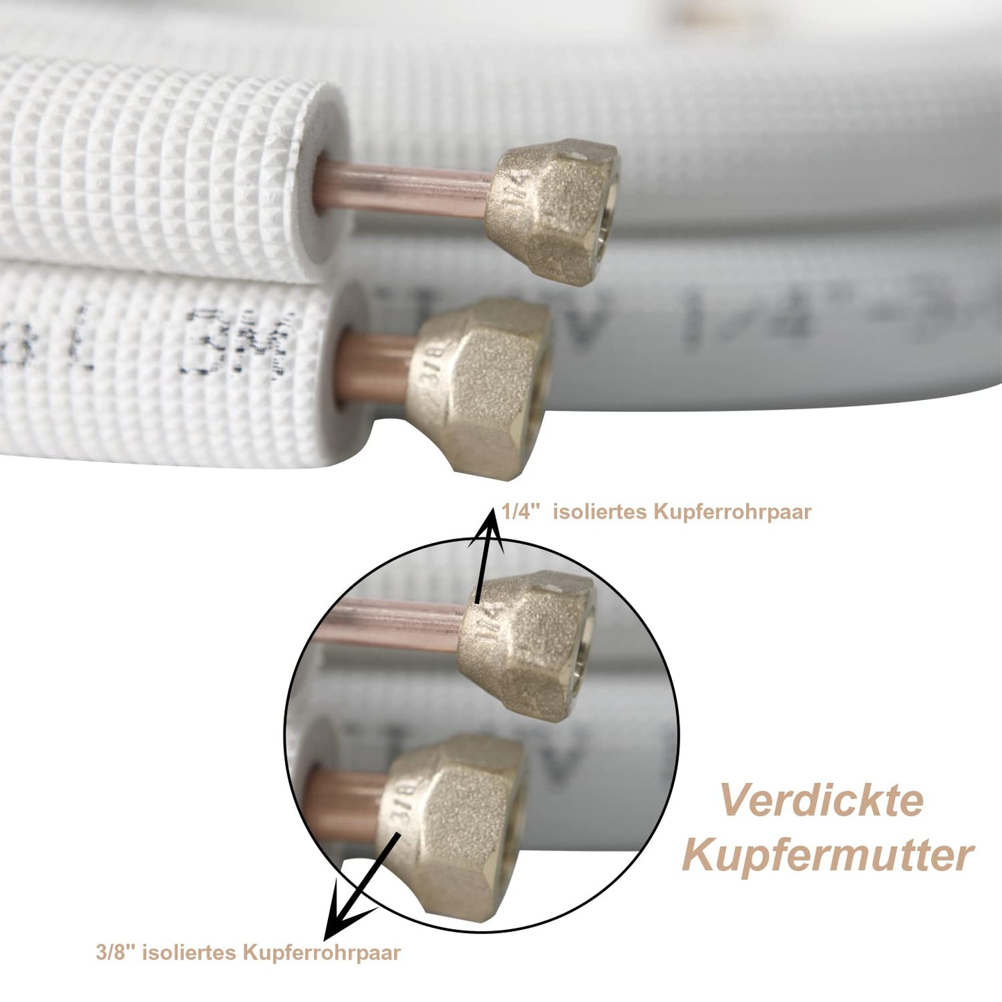 2x 4m 1/4" + 3/8" inch copper refrigerant lines Insulated copper tubes for 9000 mounting kit