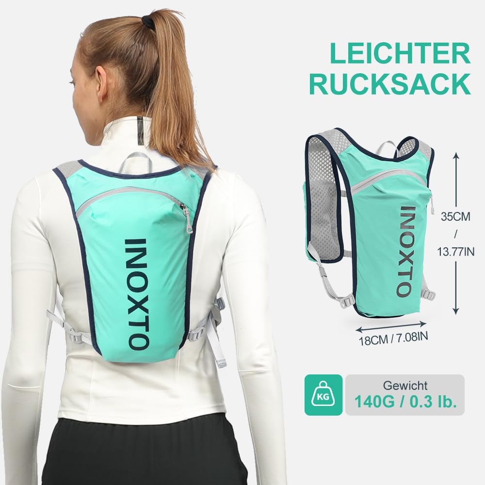 INOXTO Running Backpack, 5L Lightweight Hydration Pack, suitable for outdoor hiking, cycling competition, mountaineering hydration vest, backpack, men and women (Light green)