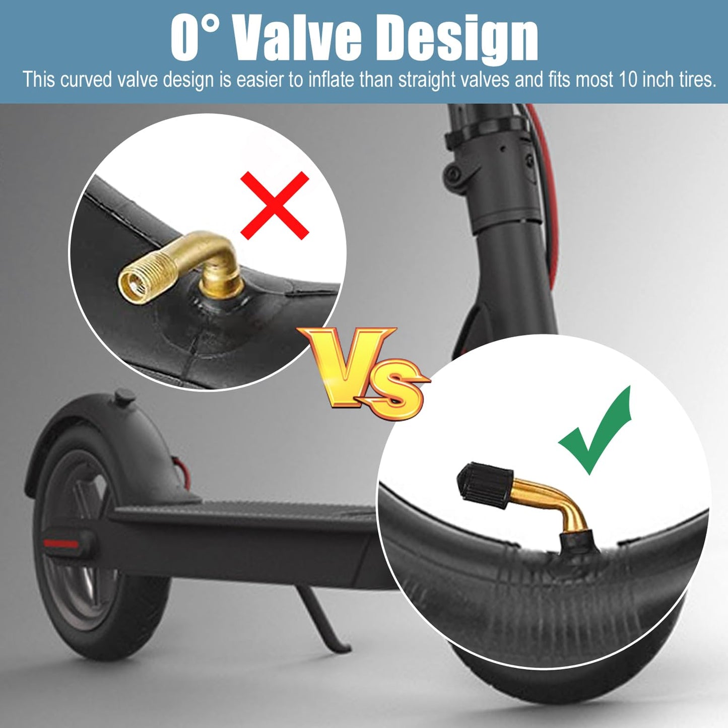 OUXI 10 inch tire E Scooter with tube 10x2.125 0° valve angle Anti-slip outer and inner tire for electric scooter Scooter Electric scooter rubber tires with 3 mounting tools