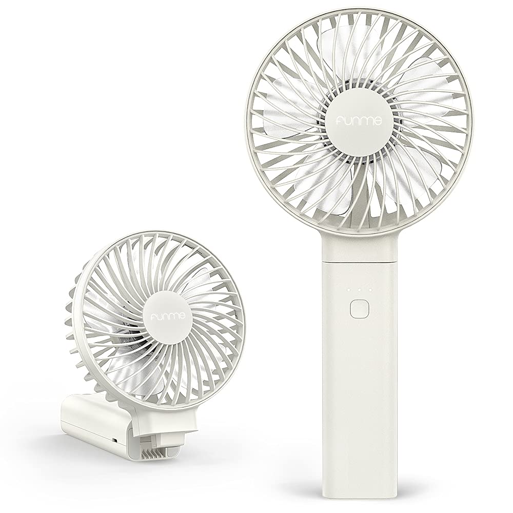 Funme handheld fan battery powerful wind small quiet fan one-touch off/washable/low power display USB fan 4 levels portable personal foldable desk fan for on-the-go