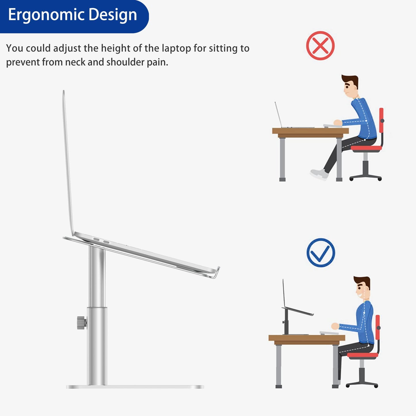 BESIGN LSX6N Laptop Stand, Adjustable Ergonomic Notebook Stand, Laptop Stand Compatible with 10-15.6" Laptops, Silver