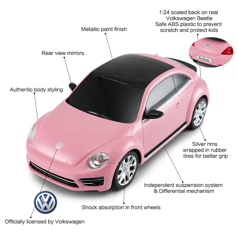 Rastar remote-controlled Volkswagen Beetle, scale 1:24, kids' remote-controlled racing car, pink toy car for kids/girls/toddlers.
