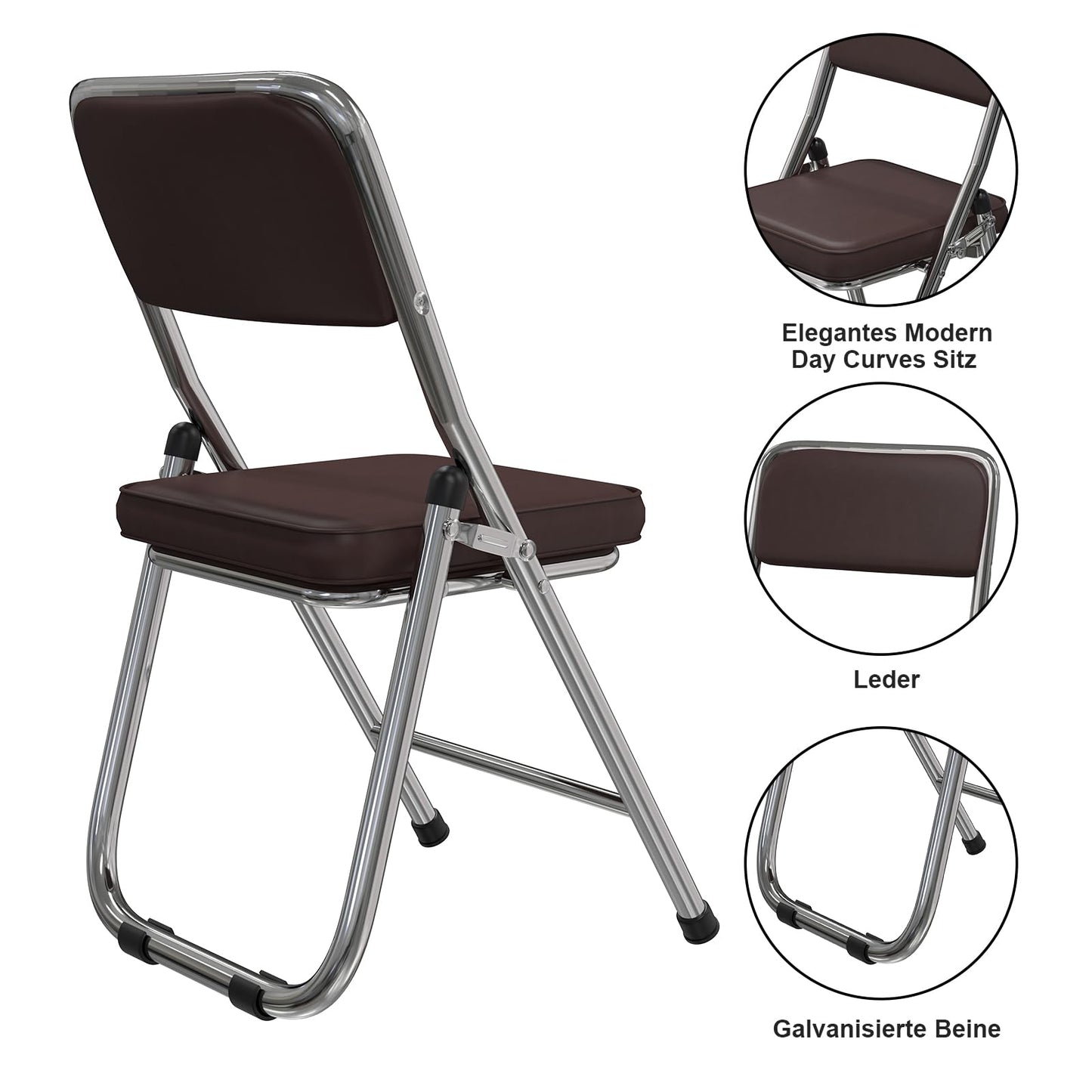 Lvhecforhm 1er Set Folding Chair with Backrest, Dining Chairs, Kitchen Chair with Steel Frame, Dining Chair Folding Conference Chair, Folding Chairs Brown Leather, Lounge Chair, Modern Outdoor Folding Chairs