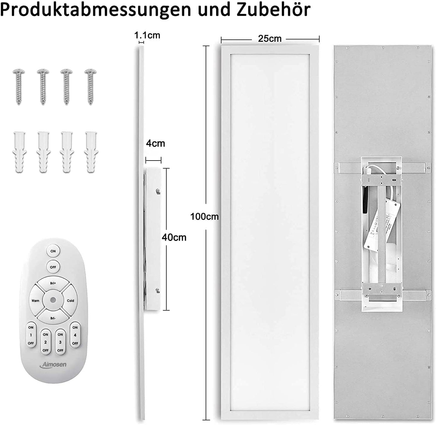 Dimmable LED ceiling light panel 100x25 cm with remote control, 28W rectangular ceiling panel with strong brightness light, 2700K - 6500K warm white cool white daylight ceiling lamp for office workshop living room