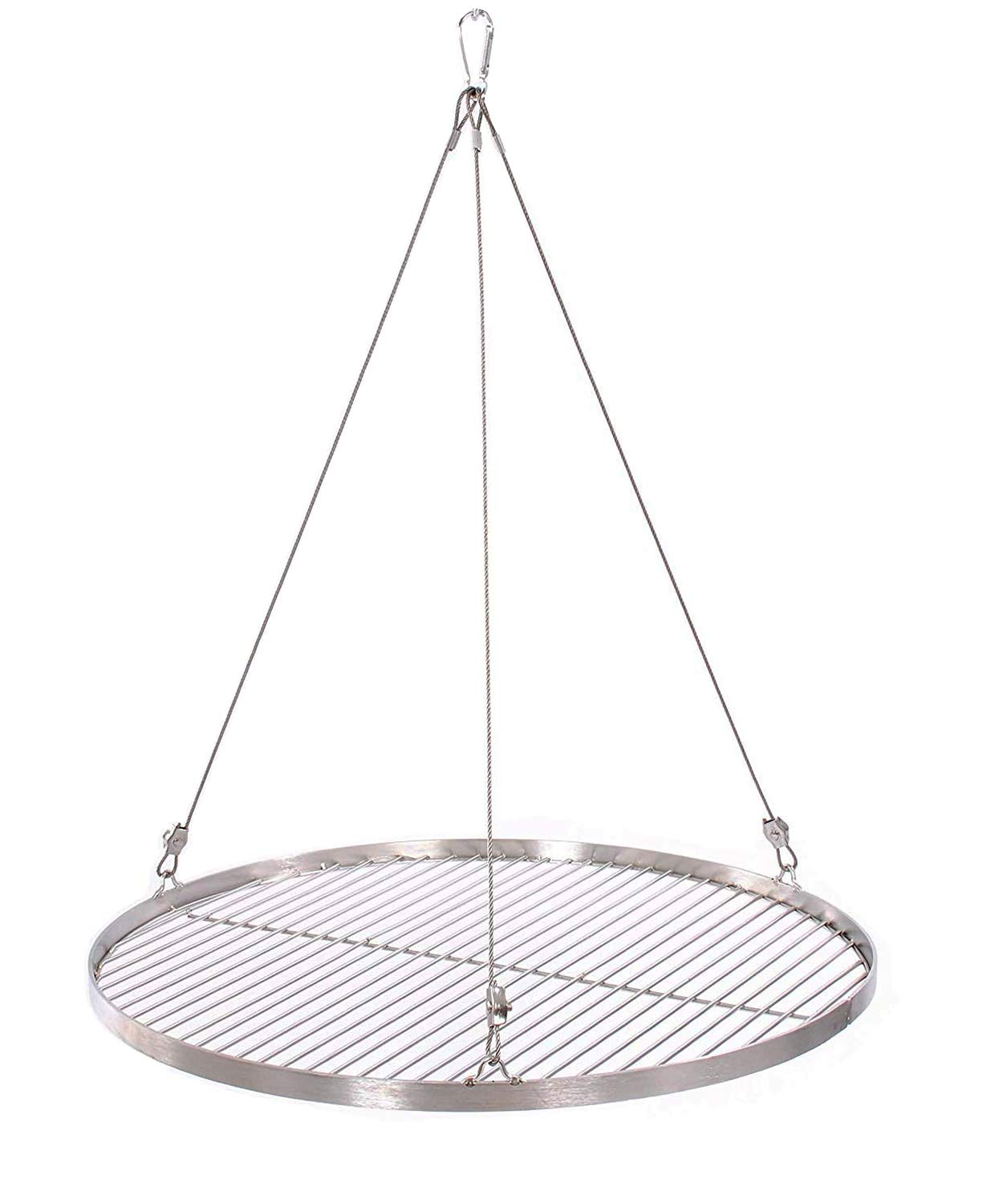 22.4 inch stainless steel 3-leg BBQ grill grate for swinging grill with 0.55 inch rod spacing.
