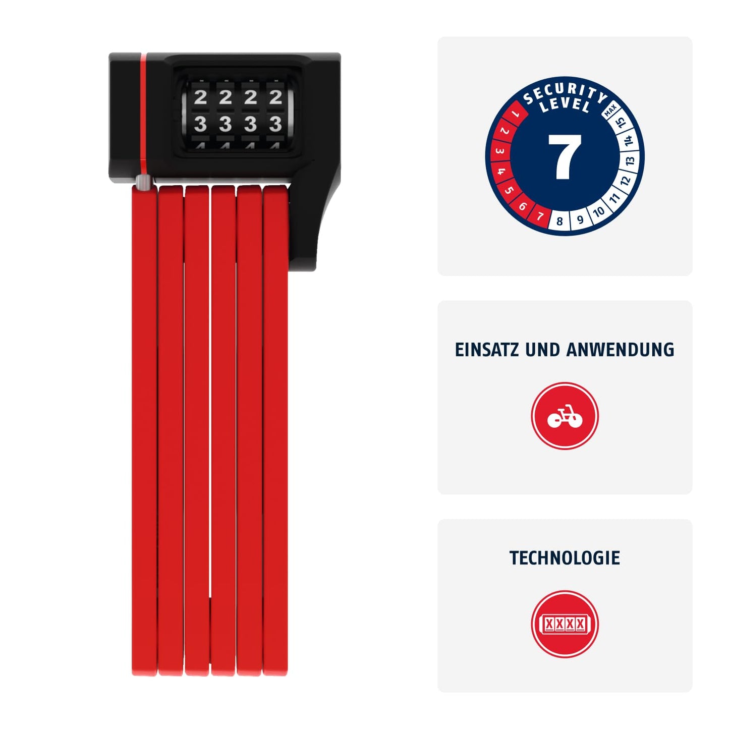 ABUS 87794 Folding Lock, Red, 80 cm